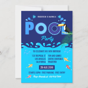 Invitación Magnética Fiesta de Cumpleaños de Piscina de Verano Azul Rea