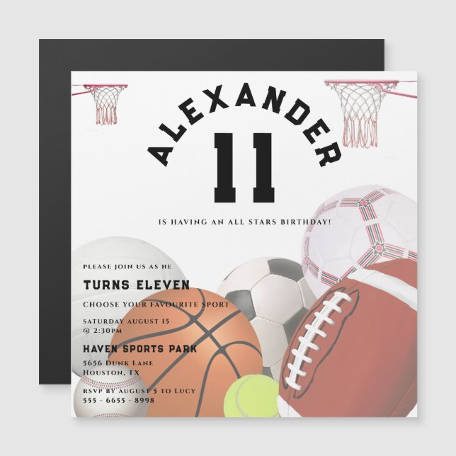 Invitación Magnética Fiesta de cumpleaños de todos los niños de Stars (Anverso/Reverso)