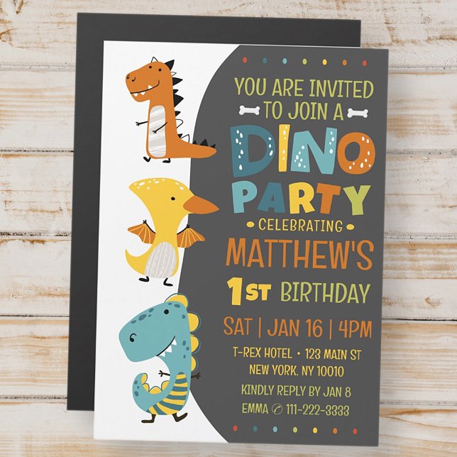 Invitación Magnética fiesta de cumpleaños de un niño de dinosaurio chin (Subido por el creador)