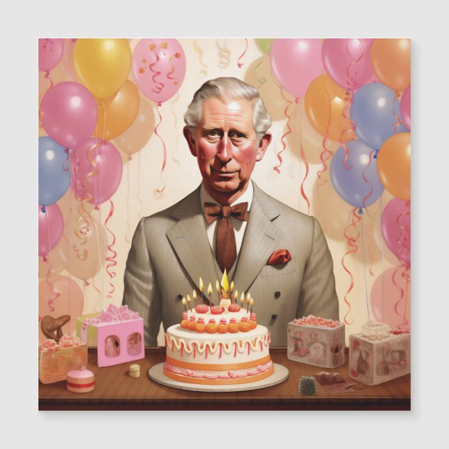 Invitación Magnética Fiesta de cumpleaños del Rey Carlos III (Anverso)