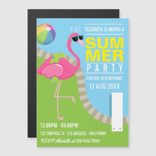 Invitación Magnética Fiesta de Cumpleaños en la Piscina de Flamenco Ros