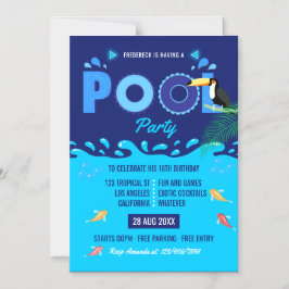Invitación Magnética Fiesta de Cumpleaños en la Piscina de Verano Azul 