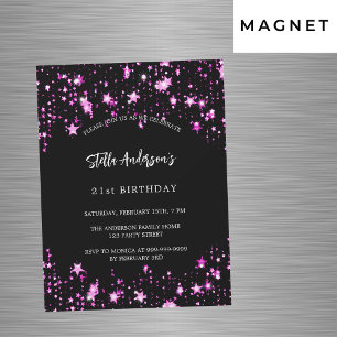 Invitación Magnética Fiesta de cumpleaños estrellas negras rosas lujo