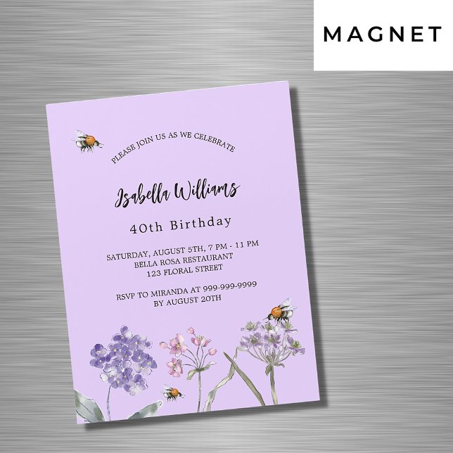 Invitación Magnética Fiesta de cumpleaños flores silvestres violeta de  (Subido por el creador)