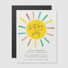 Invitación Magnética Fiesta de Cumpleaños Infantil Guión Sol Arcoíris