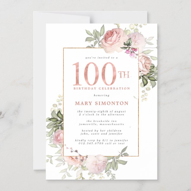 Invitación Magnética Fiesta de cumpleaños número 100 de la floral de or (Anverso)