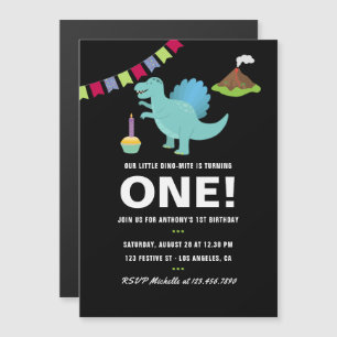 Invitación Magnética Fiesta de cumpleaños número 1 con tema de dinosaur
