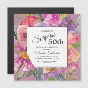Invitación Magnética Fiesta de cumpleaños número 50 Square Flor silvest