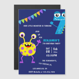Invitación Magnética Fiesta de cumpleaños número 7 del pequeño monstruo