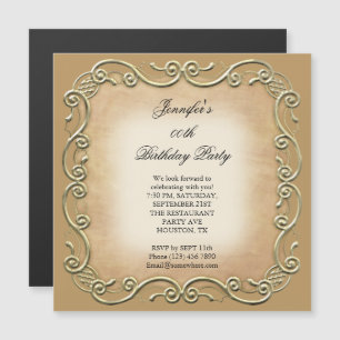 Invitación Magnética Fiesta de cumpleaños Pretty Sand Antique Scroll