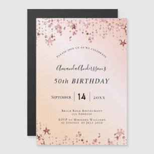 Invitación Magnética Fiesta de cumpleaños rosa de oro estrellas rosas d