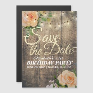 Invitación Magnética Fiesta De Cumpleaños Salven La Fecha Flores Luces