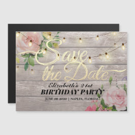 Invitación Magnética Fiesta De Cumpleaños Salven La Fecha Flores Luces