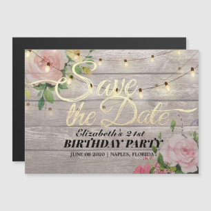 Invitación Magnética Fiesta De Cumpleaños Salven La Fecha Flores Luces