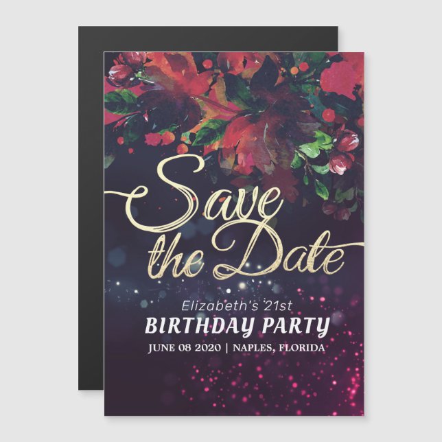 Invitación Magnética Fiesta De Cumpleaños Salven Las Flores De Fecha Lu (Anverso/Reverso)