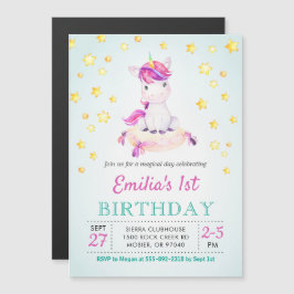 Invitación Magnética Fiesta de cumpleaños temática de unicornio colorid