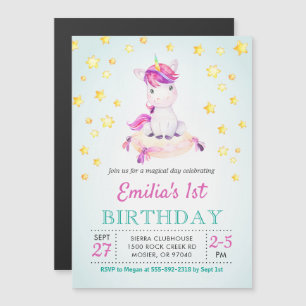 Invitación Magnética Fiesta de cumpleaños temática de unicornio colorid