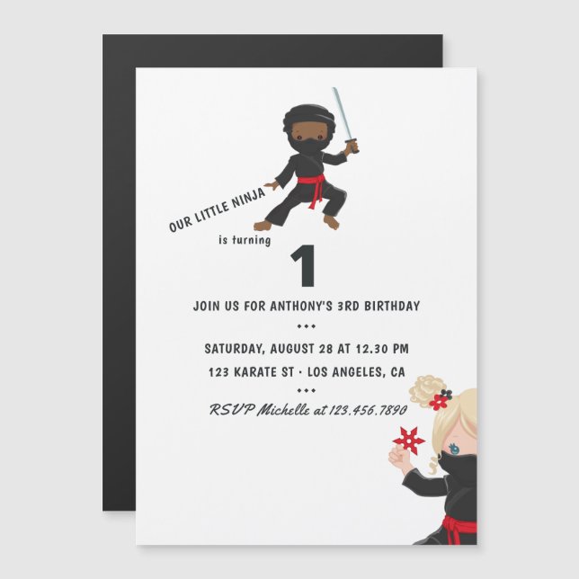 Invitación Magnética Fiesta de cumpleaños temática Ninja (Anverso/Reverso)