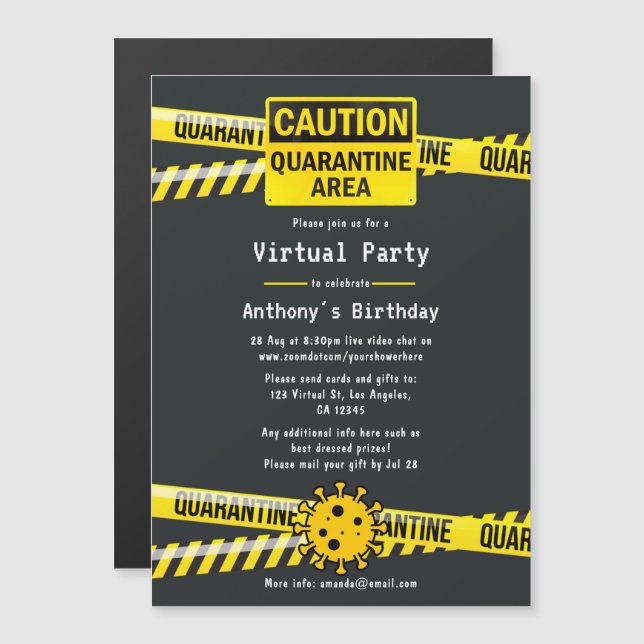 Invitación Magnética Fiesta de cumpleaños virtual de cuarentena (Anverso/Reverso)