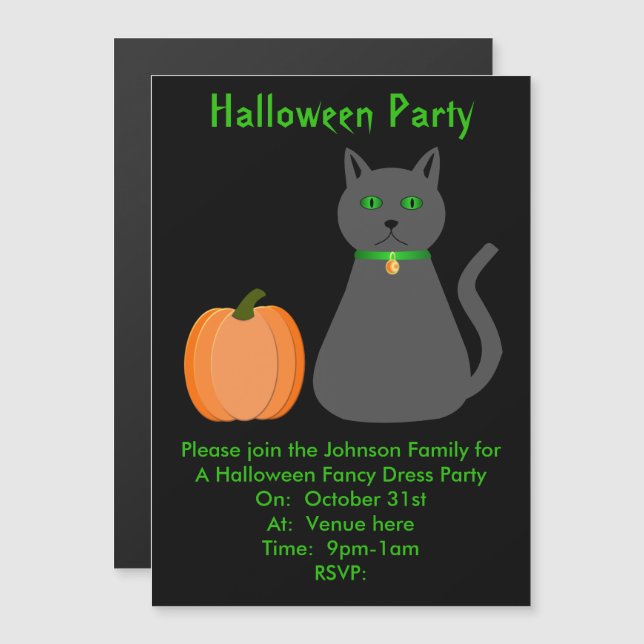Invitación Magnética Fiesta de gatos y calabazas de Halloween (Anverso/Reverso)