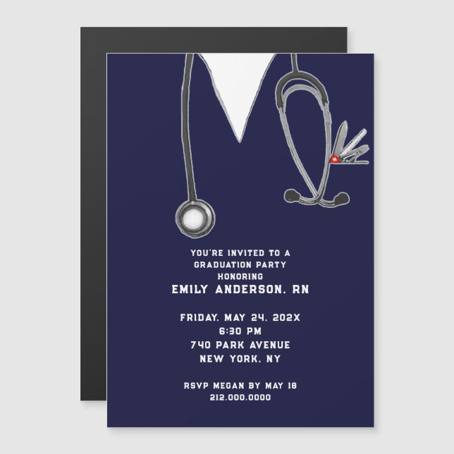 Invitación Magnética Fiesta de Grado de Escuela de enfermería (Anverso/Reverso)