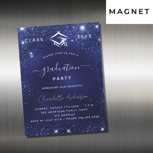 Invitación Magnética Fiesta de graduación azul marino destellos lujo 20