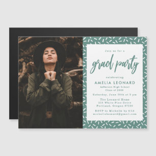 Invitación Magnética Fiesta de Graduación con Foto en Verde Turquesa Mo