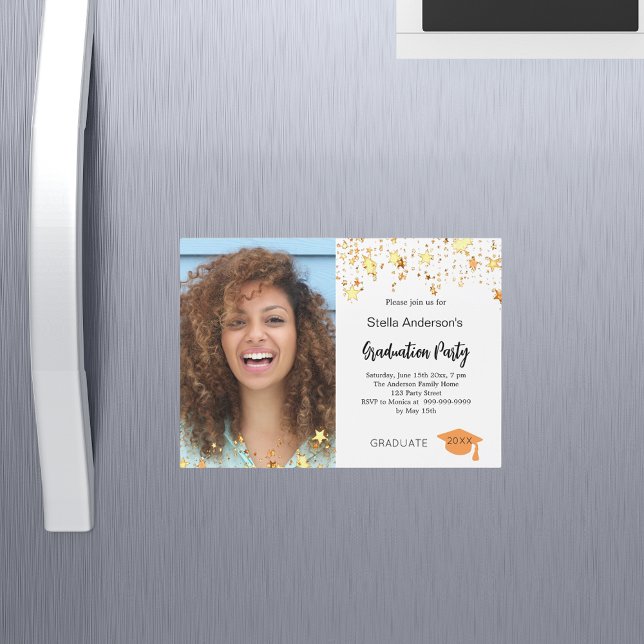 Invitación Magnética Fiesta de graduación de estrellas de oro fotográfi (Subido por el creador)