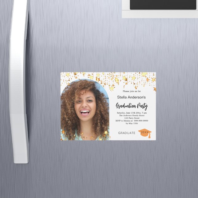 Invitación Magnética Fiesta de graduación de estrellas de oro fotográfi (Subido por el creador)