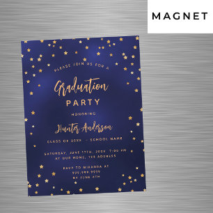 Invitación Magnética Fiesta de graduación estrellas de oro azul marino