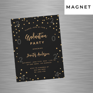 Invitación Magnética Fiesta de graduación estrellas de oro negro año lu