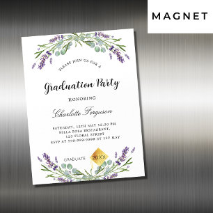 Invitación Magnética Fiesta de graduación lavender eucalipto lujo flora