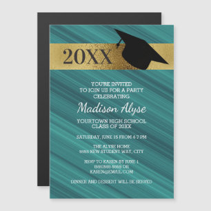 Invitación Magnética Fiesta de graduación negro dorado turquesa
