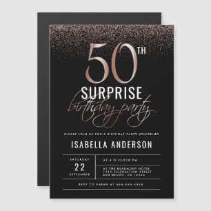 Invitación Magnética Fiesta de los 50 Años de Oro Rosa y Sorpresa Negra