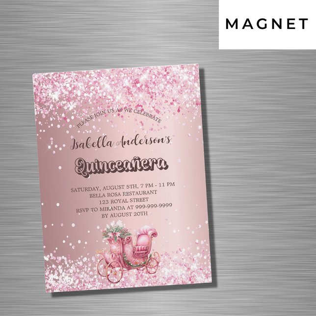 Invitación Magnética Fiesta de lujo de transporte rosa Quinceanera (Subido por el creador)