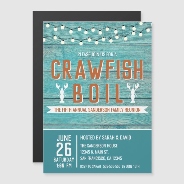 Invitación Magnética Fiesta de mariscos de mariscos de la familia Crawf (Anverso/Reverso)