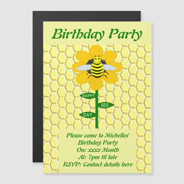 Invitación Magnética Fiesta de Personalizado de cumpleaños Bumblebee Ha (Anverso/Reverso)