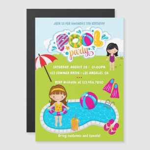 Invitación Magnética Fiesta de Piscina para Niños