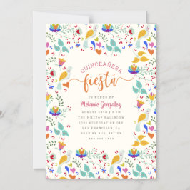 Invitación Magnética Fiesta de Quinceañera floral de arte folclórico me
