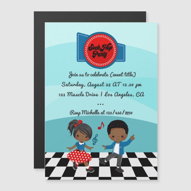 Invitación Magnética Fiesta de Sock Hop del 4 de Julio (Anverso/Reverso)