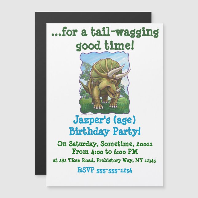 Invitación Magnética Fiesta de triceratops (Anverso/Reverso)