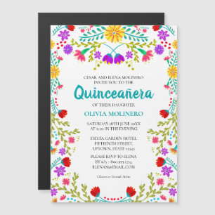 Invitación Magnética Fiesta Mexicana Floral Cumpleaños 15 Quinceañera