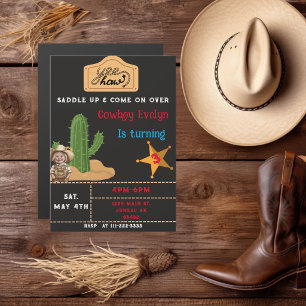 Invitación Magnética Fiesta Occidental Cumpleaños Vaquera Cactus