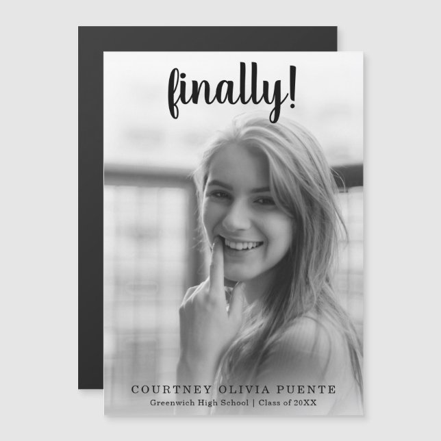Invitación Magnética Finalmente Graduación de la fotografía con guión m (Anverso/Reverso)