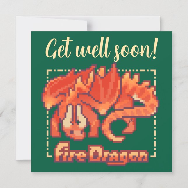 Invitación Magnética Fire Dragon pixel art Get well soon (Anverso)