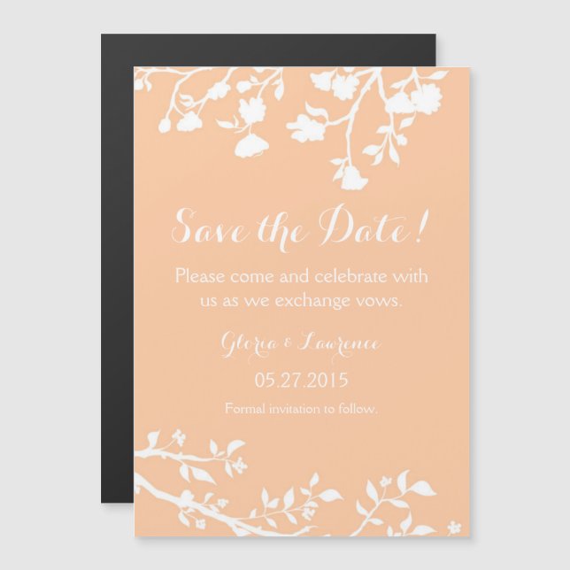 Invitación Magnética Flor Blanca Peach Save The Date Magnet (Anverso/Reverso)