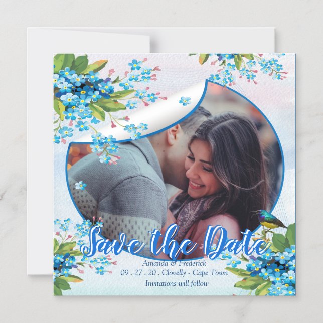 Invitación Magnética Flor de nomeolvides lila Guardar fechas Anuncio (Anverso)