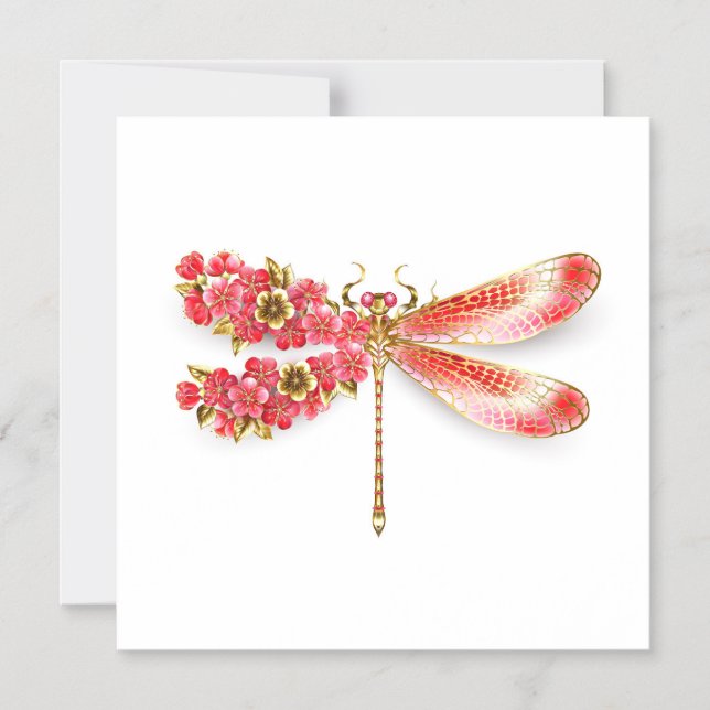 Invitación Magnética Flor libélula con sakura de joyas (Anverso)