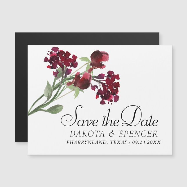 Invitación Magnética Flor salvaje | Crimson Red Bohemian Save the Date (Anverso/Reverso)