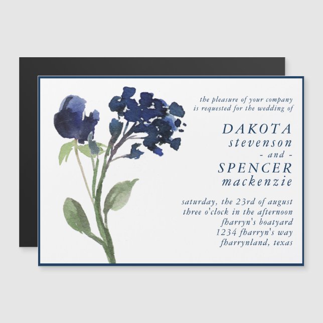 Invitación Magnética Flor salvaje | Flores azules bohemias clásicas Kee (Anverso/Reverso)